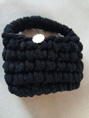 Black Chunky Knit Handbag with Decorative Button Closure